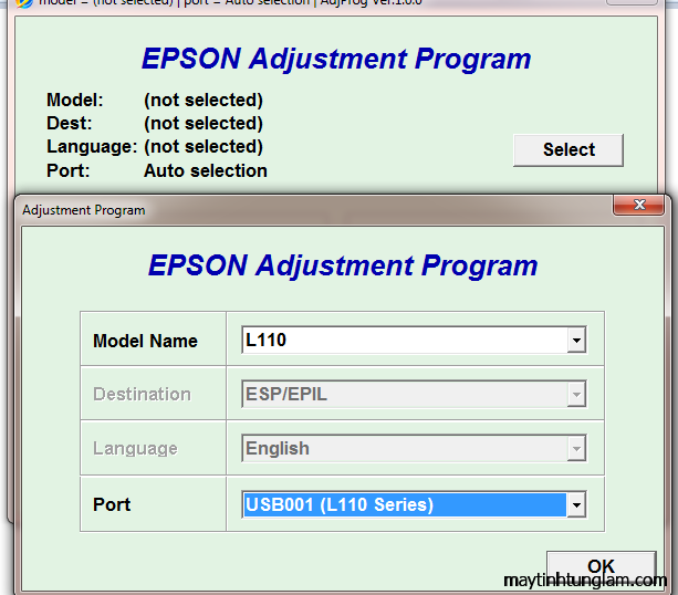 Phần mềm reset máy in Epson L110 L210 L300 L350 L355