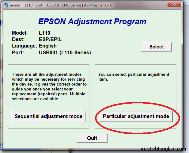 Phần mềm reset máy in Epson L110 L210 L300 L350 L355